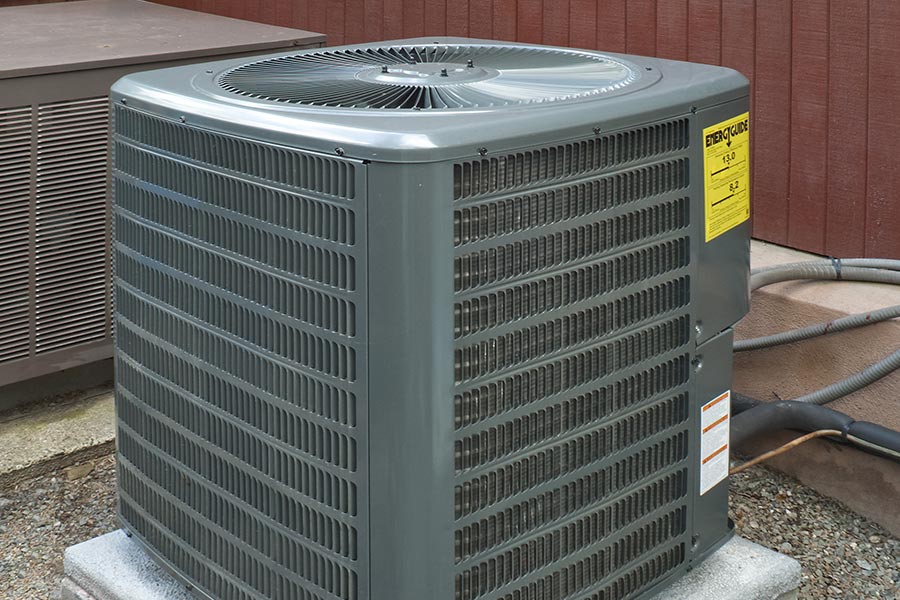 Outdoor air conditioning unit with an energy guide label