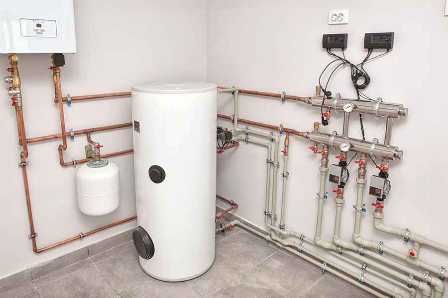 Modern boiler system with pipes and gauges