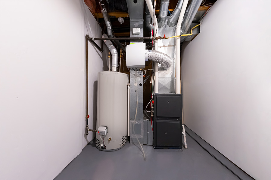 Water heater and HVAC system in a clean utility room